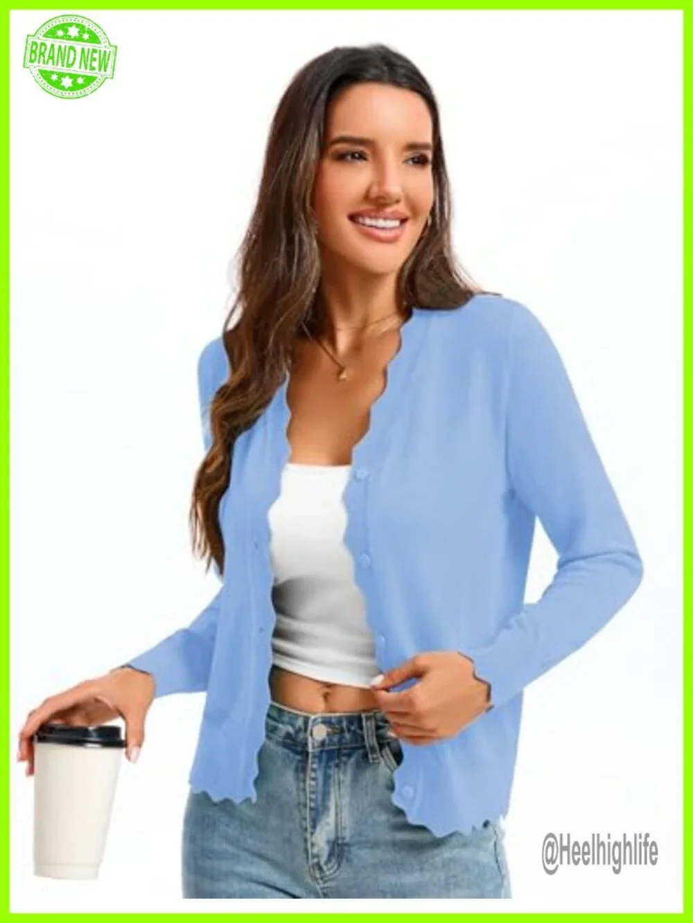 Women's V-Neck Cardigan Long Sleeve Button Lightweight Knitted Sweater